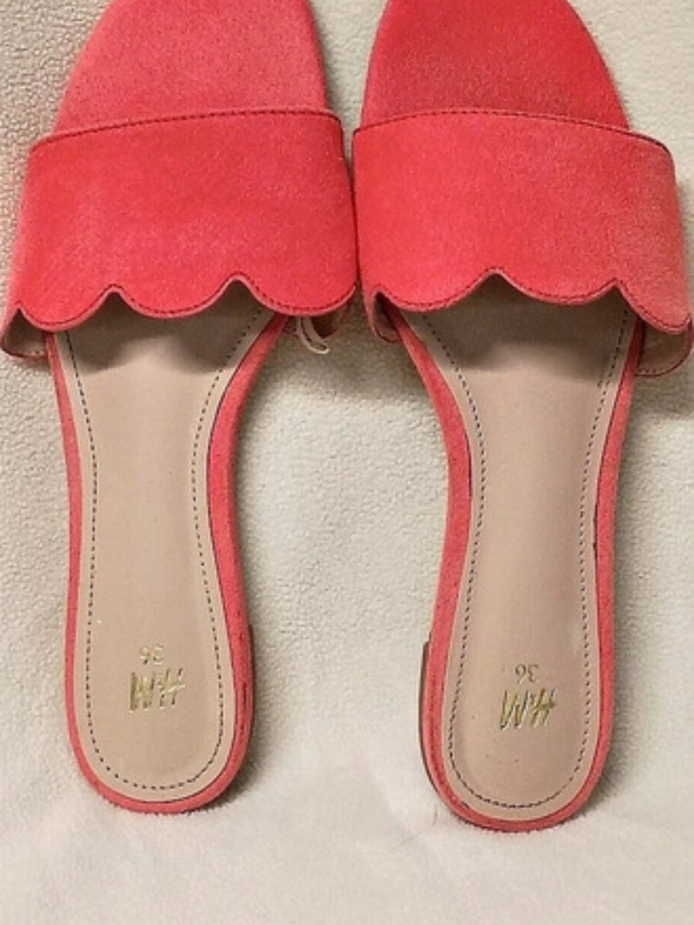 H&M Scalloped Slide Sandals in Coral EU 36